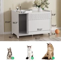 SunsGrove Cat Litter Box Enclose, Hidden Litter Boxes For Indoor Cats, Kitten Litter Furniture With Flip-Down Opening, Wooden Cat Box, Fits Most Litter Box, Multi-Functional Cabinet, White -Pet Products Shop 51yMmqYmmdL