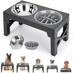 ODRIEW Elevated Dog Bowls, 5 Adjustable Heights Raised Dog Bowl Stand With 2 Stainless Steel Dog Food Bowls And 1 Slow Food Bowl, Tiltable Neck Guard For Small Medium Large Pets Dogs And Cats (Grey) 15 ODRIEW Elevated Dog Bowls, 5 Adjustable Heights Raised Dog Bowl Stand With 2 Stainless Steel Dog Food Bowls And 1 Slow Food Bowl, Tiltable Neck Guard For Small Medium Large Pets Dogs And Cats (Grey) -Pet Products Shop 51zlCP9yXrL. AC
