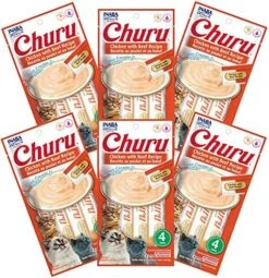 INABA Churu Cat Treats, Grain-Free, Lickable, Squeezable Creamy Purée Cat Treat/Topper With Vitamin E & Taurine, 0.5 Ounces Each Tube, 24 Tubes (4 Per Pack),Tuna Recipe With Seafood Flavors -Pet Products Shop 61Bcf mNRSL. AC 1
